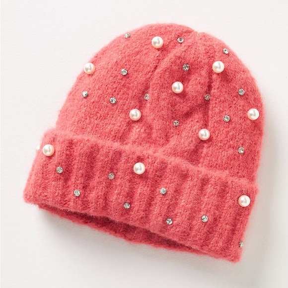 Anthropologie MAEVE EMBELLISHED PEARL BRUSHED BEANIE Style No. 41539436… - Picture 1 of 1